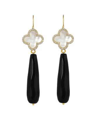 Liv Oliver 18K 67.50 Ct. Tw. Mother Of Pearl & Onyx Cz Earrings