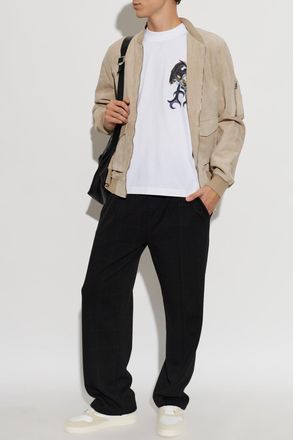AllSaints Rokko Suede Bomber Jacket, Mens, Beige
