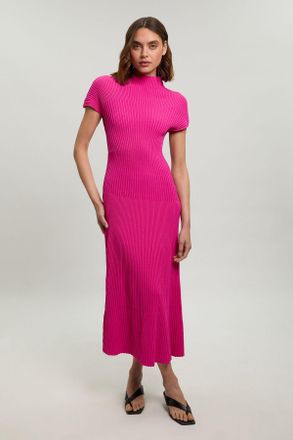 Karen Millen Womens Stitch Detail Knit Midi Dress - Pink Viscose - Size Medium