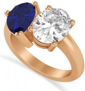 Allurez Pear/Oval Diamond & Blue Sapphire Toi et Moi Ring 14k Rose Gold (6.00ct)