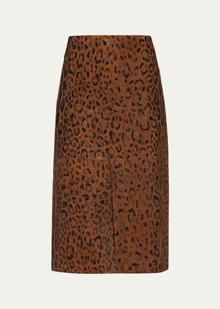 Kobi Halperin Melissa Beaded Leopard Suede Midi Skirt