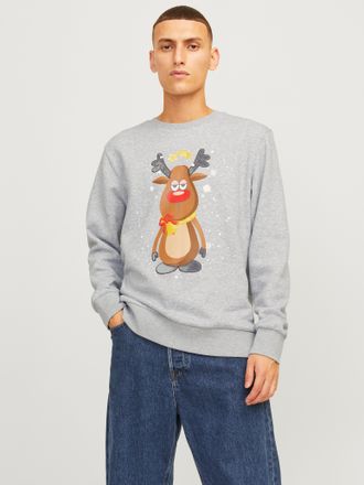 Jack & Jones Sweatshirt JACK & JONES JJXMAS JOLLY SWEAT CREW NECK, Herren, Gr. M, grau (light grau melange), angeraute Sweatware, Obermaterial: 82% Baumwolle, 13% 