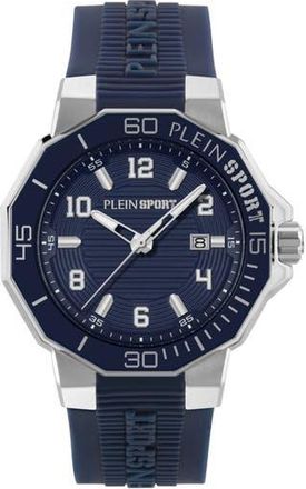 Plein Sport Titan Silicone Band Watch, 44mm in Stainless Steel/Blue at Nordstrom Rack