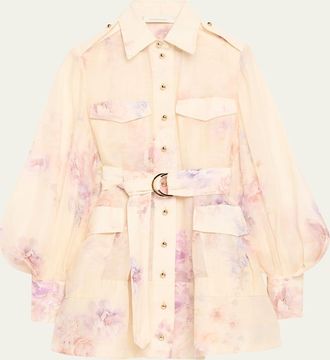 Zimmermann Floral Long-Sleeve Utility Mini Dress