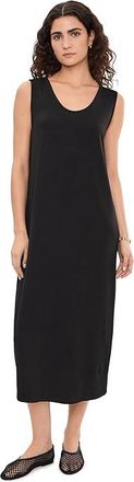 Eileen Fisher V-Neck Full Length Oval Dress Womens Dress Black : LG, Tencel