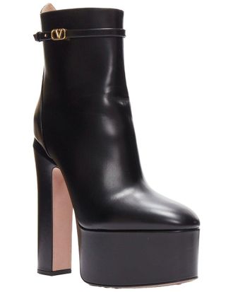 Valentino Womens Leather Tango Leather V Logo Buckle Platform Boot (Authentic Pre-Loved)