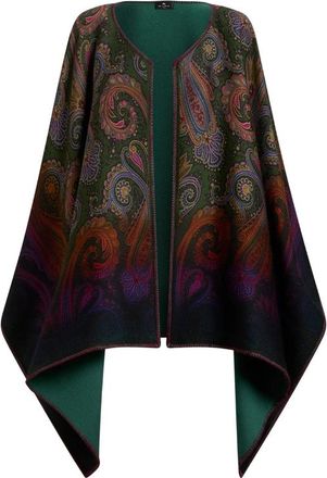 Etro Reversible Wool Cape With Degrad&eacute; Paisley Motif