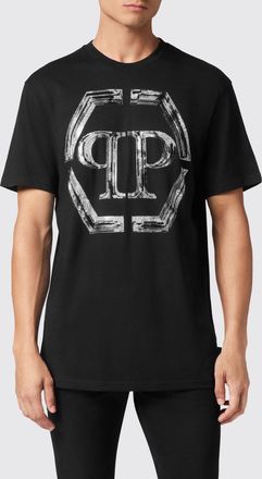 Philipp Plein T-shirt in cotone con monogram e logo Hexagon di strass