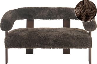 Beliani Sof&aacute; 2 Plazas Retro Sal&oacute;n Tapizado De Pelo Sint&eacute;tico Patas De Madera Marr&oacute;n Oscuro Ilbro