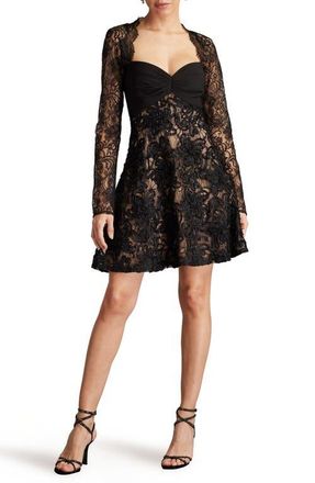 Tadashi Shoji Lace Long Sleeve Cocktail Dress in Black/Beige at Nordstrom, Size 12