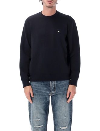 Emporio Armani Double Jersey Cotton Crew Neck Sweatshirt With Embroidered Eagle