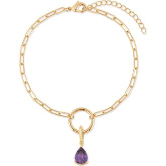 Brook & York Colette Mini Teardrop Birthstone Bracelet in Gold/February at Nordstrom