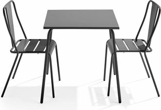 Oviala Mesa de jardín cuadrada y 2 sillas de bistró gris