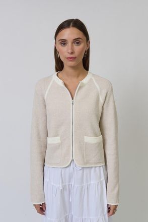Central Park West Celeste Tweed Yarn Zip Up in Sand at Nordstrom, Size X-Small