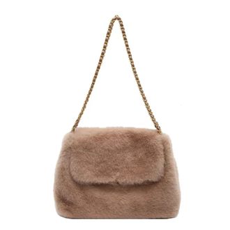 Generic Womens Plush Bags Furry Chain Shoulder Bag Large Capacity Winter Elegance Tote Handbag Soft Polyester(Khaki)