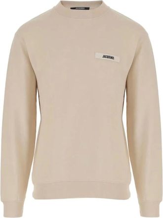 Jacquemus Hoodies & sweatvesten, Heren, Beige, M, Katoen, Sweatshirt met ronde hals en logopatch