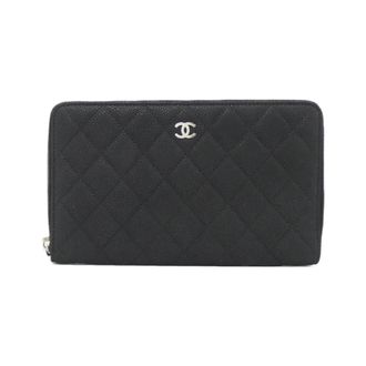 Chanel Black Grained Calfskin Long Wallet (Bi-Fold) (Pre-Owned)