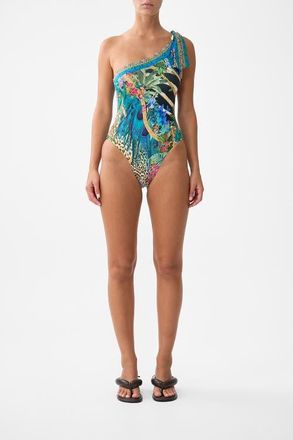 Camilla Draped One Shoulder One Piece With Tie Trim in Animal Alchemy at Nordstrom, Size X-Large Au