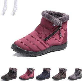 Generic Boojoy Winter Boots for Women and Men, Winter Waterproof High Top Plus Velvet Thick Snow Boots (Red, Adult, Women, 5, Numeric, UK Footwear Size System