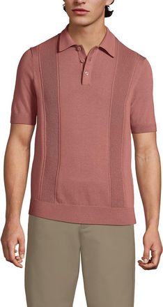 Lands End Short Sleeve Vertical Rib Button Down Sweater Polo in Cameo Rose at Nordstrom, Size Xx-Large