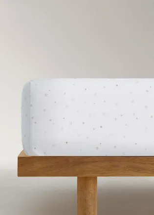 Mango Lenzuolo inferiore bimbo/a 100% percalle di cotone stelline culla sabbia - Home - 60x120x15cm - MANGO HOME