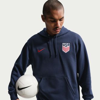 Nike USMNT Club Nike Mens Soccer French Terry Pullover Hoodie in Blue | IB6304-410