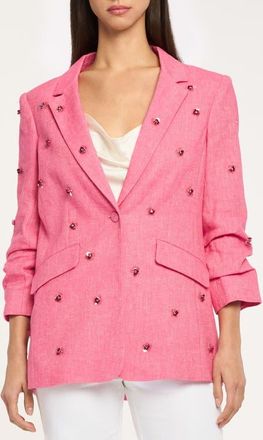 Cinq &agrave; Sept Kylie Embellished Linen & Cotton Blazer in Azalea at Nordstrom, Size 14