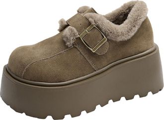 Generic Women winter suede snow boots with thick sole for increased height casual sports and warm short boots (khaki,6.5)