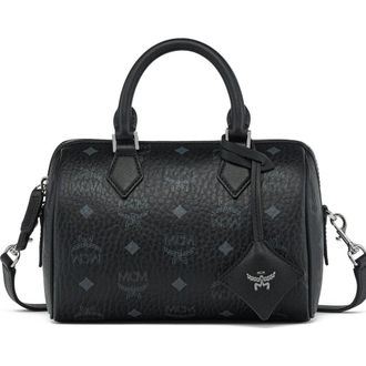 MCM Small Ella Boston Bag in Visetos in Black at Nordstrom