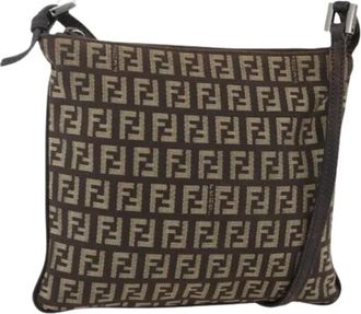 Fendi Pre-owned Cross Body Bags, female, Brown, Size: ONE SIZE Pre-owned Zucchino Canvas Shoulder Bag