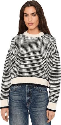 Madewell Joanna Textured Stitch Cotton Pullover Womens Sweater Ivory And Black Stripe : LG (Womens 10-12), Cotton/Denim