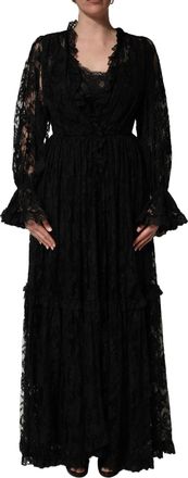 Dolce & Gabbana Womens Lace A-Line Evening Gown Black Cotton Silk Nylon