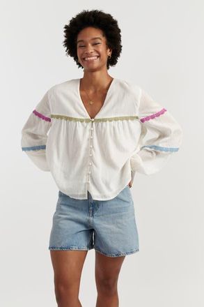 Chinti and Parker Cotton Rainbow Scallop Blouse in Cream at Nordstrom, Size 6