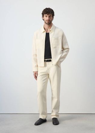 Mango Giacca slim-fit lyocell lino tasche bianco sporco - Uomo - XXL - MANGO MAN