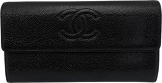Chanel Black Leather Long Wallet (Bi-Fold) (Pre-Owned)