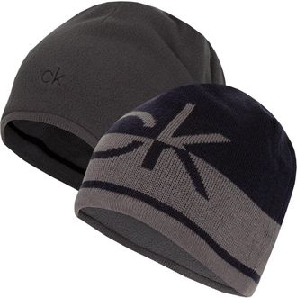 Calvin Klein Mens CK Reversible Knit Beanie Hat - Navy/Charcoal - One Size