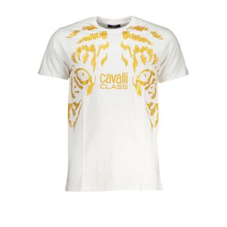 Cavalli Mens Tiger Print Tshirt Short Sleeve Crew Neck - White Cotton - Size X-Large