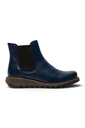 FLY London Dames Chelsea enkellaarsjes van leer in marineblauw - SALV195