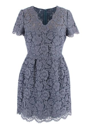 Valentino Garavani Valentino Steel Blue Floral Lace Dress Size M