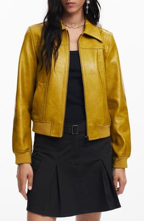 Desigual Helsinki Faux Leather Jacket in Yellow at Nordstrom, Size X-Large