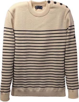 Saint James Nautische Gestreepte Jersey Cancale - Heren - Ronde hals truien - Beige - L - Truien & Vesten