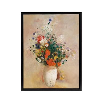 Artery8 Vase of Flowers in Pink Background Redon Framed Canvas Wall Art | Size: W24 x H32