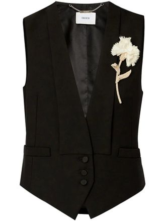 Erdem carnation brooch-detail waistcoat - women - Wool - 12 - BLACK