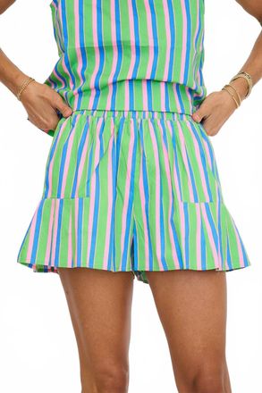 Sugarlips Dalery High Waist Stripe Shorts In Green/ Pink /blue