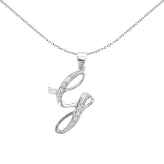Jewelco London 9ct White Gold Diamond Script Initial ID Charm Pendant Letter G - 9P060-G
