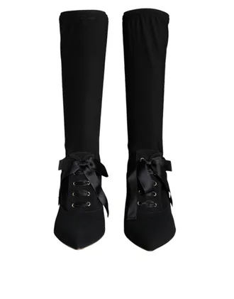 Dolce & Gabbana Black Stiletto Heels Mid Calf Boots Womens Shoes