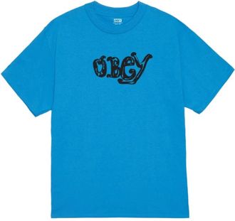 Obey Marker Tee Blauw Katoen Logo Print - Heren - T-shirts - Blauw - M - Katoen - Tops