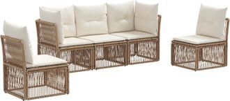 vidaXL Conjunto De Sof&aacute;s De Jard&iacute;n 5 Uds. Beige Rat&aacute;n Sint&eacute;tico Vidaxl