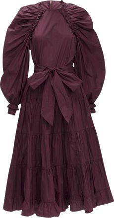 Ulla Johnson cotton bow belt balloon sleeves midi dress