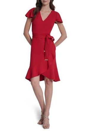 DKNY Short Sleeve Tulip Hem Fit & Flare Dress in Scarlet at Nordstrom Rack, Size 16